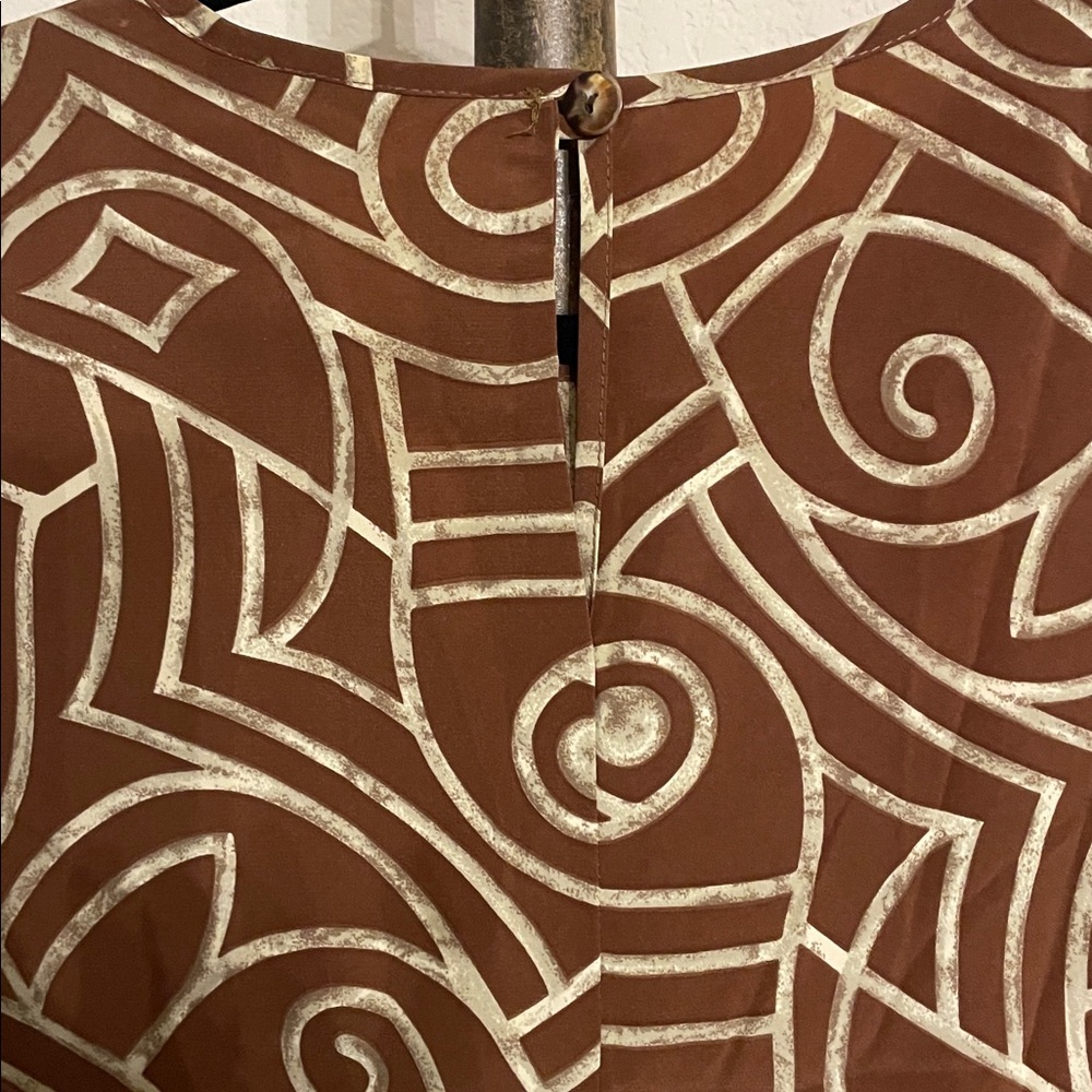 Elegant Brown w Tan Geometric Sleeveless vintage Dress BE2BE design Plus SZ 1X - Picture 5 of 9